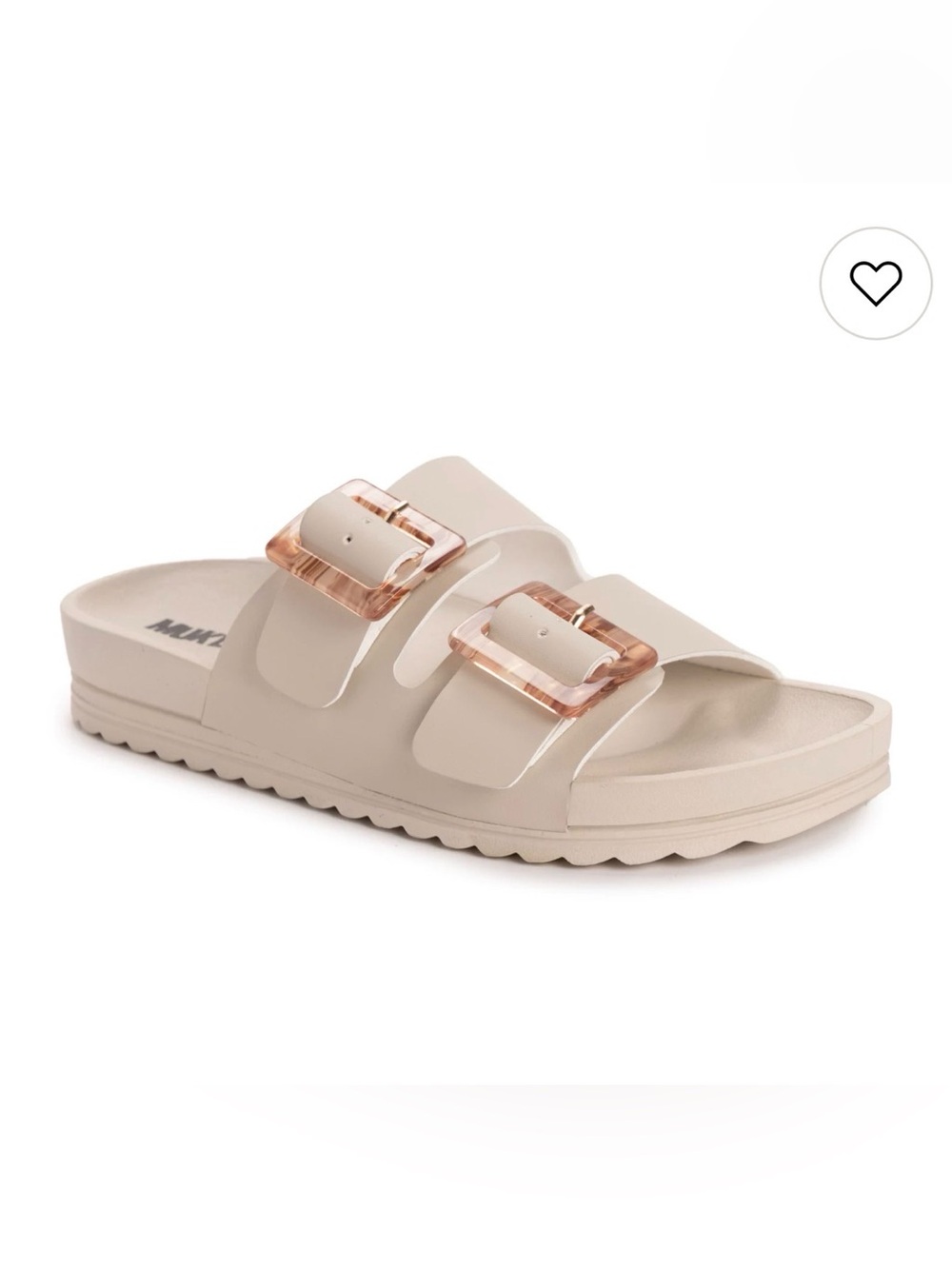 Muk Luks Beige Slide Sandals with light tortoise Buckles